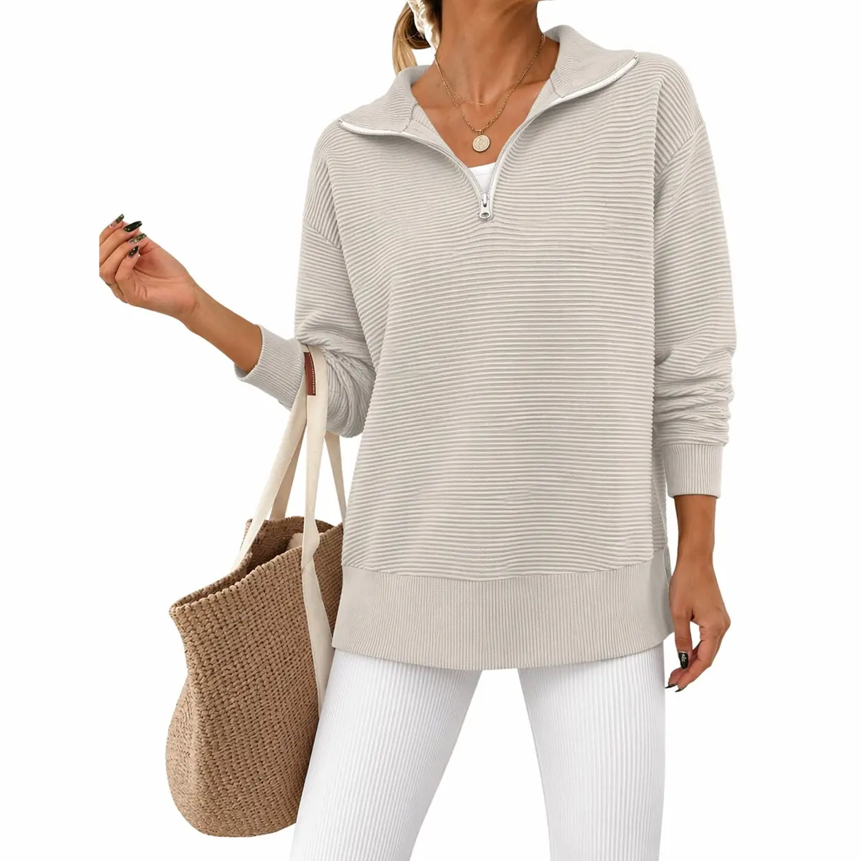 Ekouaer Women's  Casual Relaxed Fit, Lightweight Long Sleeve nylon fabric Top with Collar for Outdoors,Slit at the hem， Leggings, Skinny, Style, Basic, Collared, Comfortable, Loose, Tops, Longsleeves, Women's Clothes