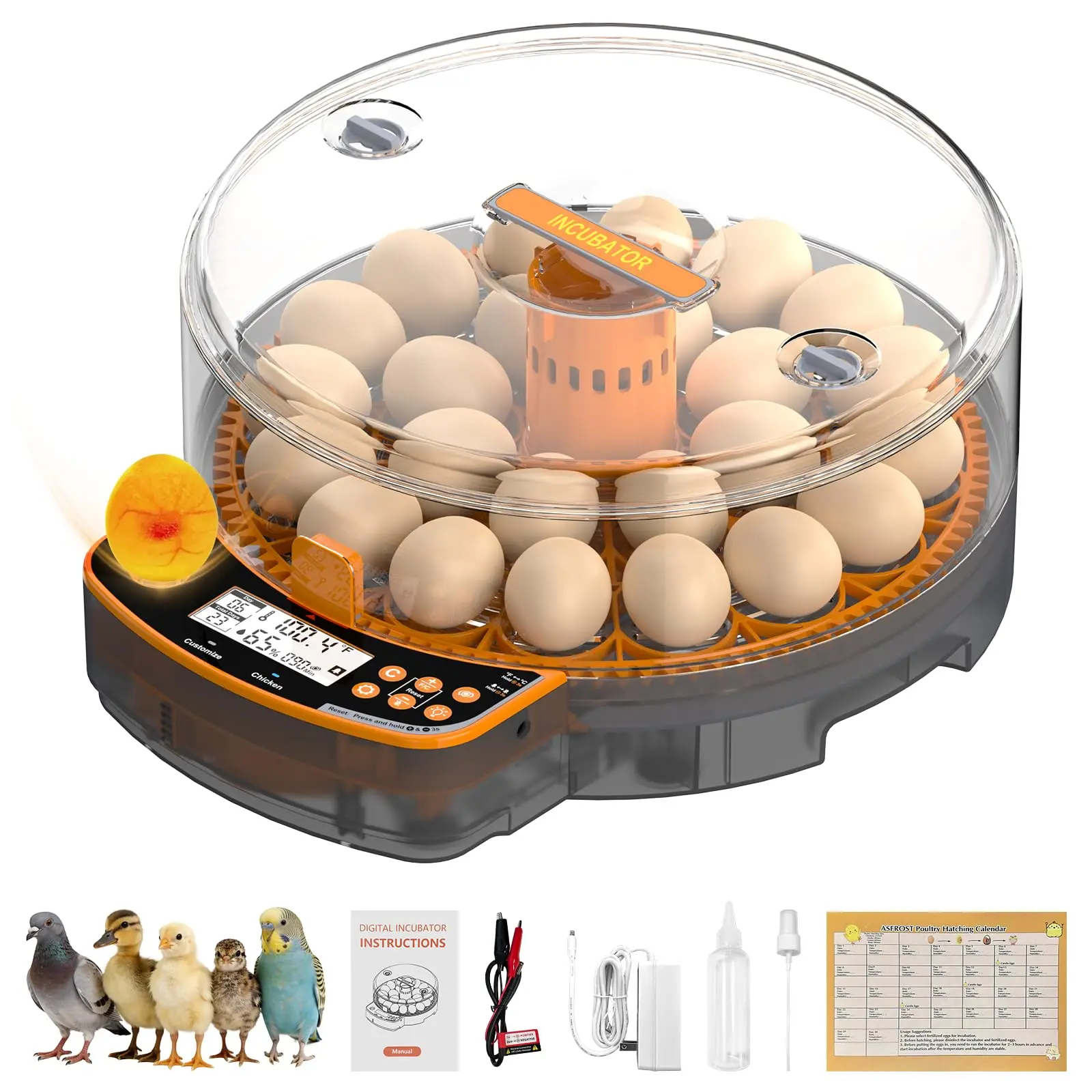 24 Egg Incubator,Upgrade Digital Incubator with Dual Modes, AsFrost Automatic Incubators for Hatching Eggs, Temp & Humidity Control,Auto Turner, Egg Candler,  for Hatching Quail &  Eggs temperature controller, Digital Display, Easy Setup,s smart watering