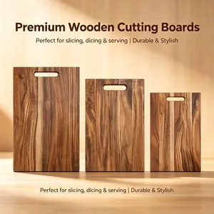Three piece set of Acacia wood cutting board, multi size household cutting board, suitable for cutting meat, vegetables, and fruits without cracking easily, practical kitchen utensils for kitchen preparation, cooked food display, and holiday gift giving