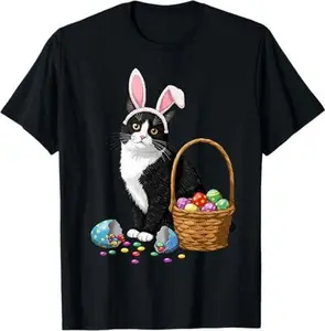 Easter Day Cat Bunny Ears Eggs Graphic Men Women Kids Funny T-Shirt
