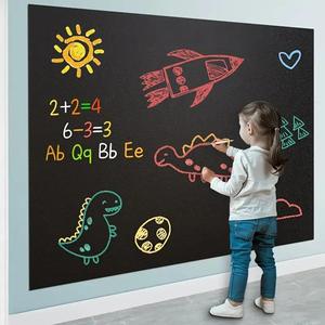 [One Roll Removable & Cuttable 17.3inx78.7in Chalkboard Wallpaper] One Roll of Self-adhesive Vinyl Removable Chalkboard Wallpaper, Five Colored Chalks, Durable Dry Erase Wallpaper Message Board for Office, School, Home