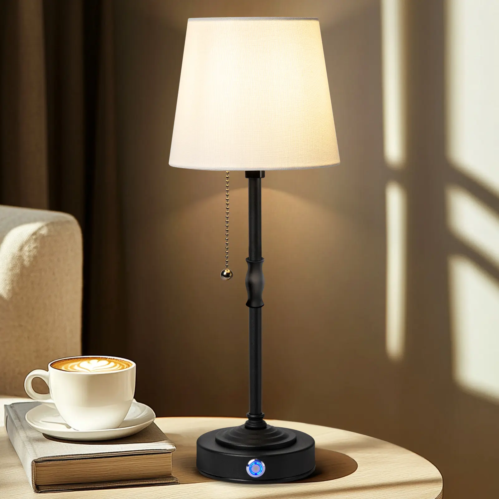 Cordless LED Table Lamp with Dimmer, Built-in Rechargeable Battery, 3-Level Brightness, Patio Table Lamp, Bedside Night Lamp, Ambient Light for Restaurant, Antique Brass