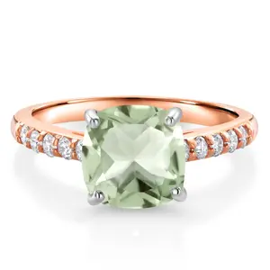 Gem Stone King 10K Rose Gold Gemstone Birthstone and White Lab Grown Diamond Engagement Ring For Women (Cushion Cut 8MM, Available In Size 5, 6, 7, 8, 9)