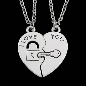 I Love You Lock Key Heart Couple Necklace Romantic Valentines Day Gift for Couples