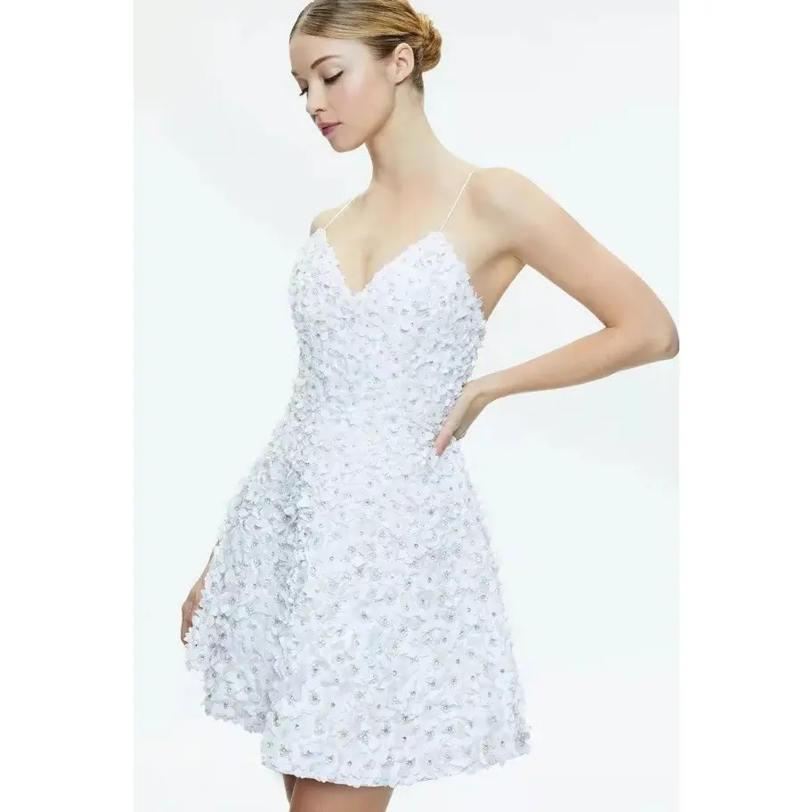 Alice + Olivia Domenica Embellished Floral Appliqué Mini Gown Dress 4, NWT
