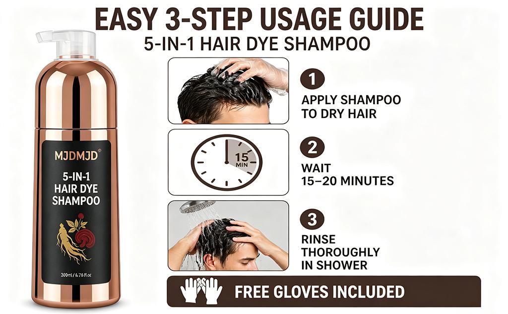 MJDMJD Cherry Brown 5-in-1 Hair Dye Shampoo - Haircare, Instant Grey Coverage, Ammonia-Free Vegan Color-Safe Semi-Permanent Color, At Home Apply & Rinse Root Touch Up, Long-Lasting for Adults, 200ml