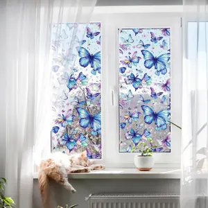 Static Cling Blue Butterfly Decorative Stickers for Living Room Bedroom Window Decoration, Multi-Style Self-Adhesive Wall Decals, Removable Window Decal