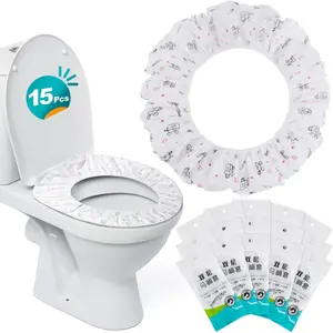 Portable Toilet Mat - Disposable Toilet Seat Cover Waterproof Non-Woven Fabric Printed Individually Wrapped for travel,Hotel,Hospital and Public Toilet(15Pcs)