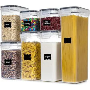 Airtight  Storage Containers with , 7 count  Kitchen Canisters for Spaghetti, Pasta, Dry , Flour and Sugar, Plastic Canisters for Pantry Organization and Storage