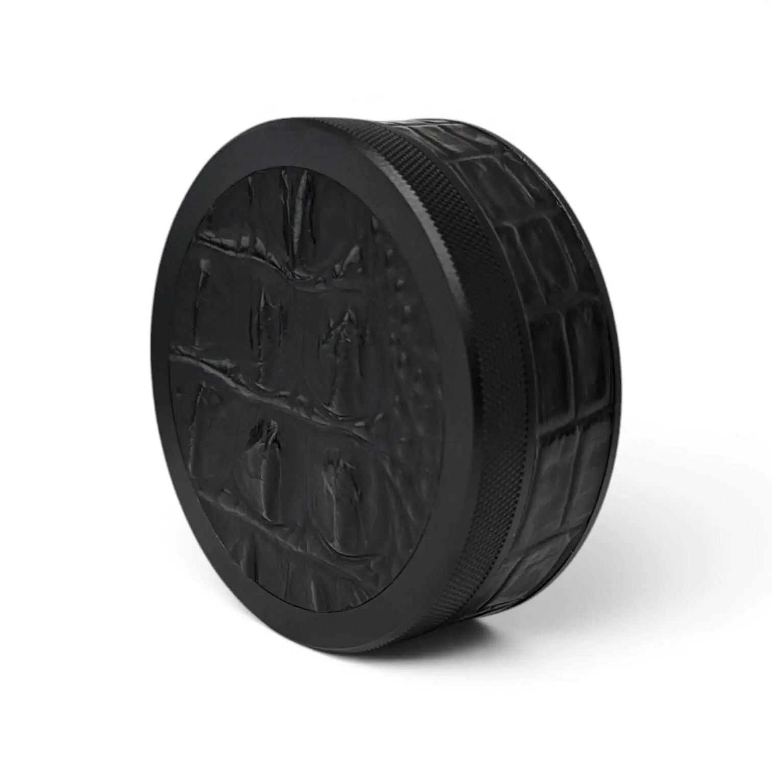 Black on Black Embossed Croc Ruk Can | Premium EDC Storage Solution | 100% Genuine Leather on Top and Band | Airtight Seal for Freshness | Aluminium Metal Storage Can | Travel Essentials