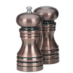 212 MAIN 5.5 in Burnished Pepper Mill and Salt Shaker Set - Adjustable Pepper Grinders, Acrylic Base, Kitchen Utensils, Seasoning Tools