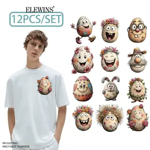 Easter Egg Transfer Sheets 12Pcs Gold Foil DTF Heat Transfer Decals for T Shirts Hats Jeans Backpacks Reusable Washable DIY Craft Supplies for Adults Kids