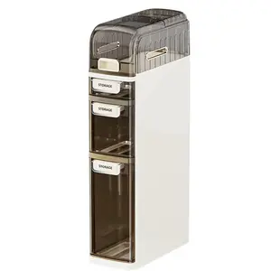 Slim Bathroom Floor Cabinet 4-layer, Narrow Storage Cabinet Plastic with Wheels and Shelves,Freestanding Compact Cupboard,For Living Room/Kitchen/Bathroom (White)