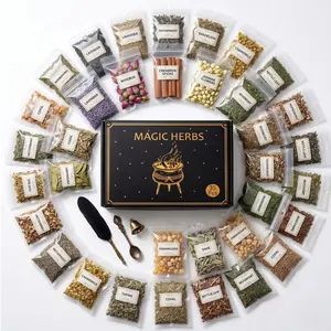 38-Piece Witchcraft Starter Kit - 35 Organic Dried Herbs, Crystal Spoon, Bell, Feather for Wiccan Rituals | Unisex Halloween Gifts - DealsForYouDays, Candles Kit, Soaps Kit
