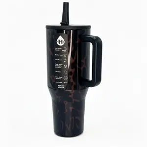 HydroJug Dark Leopard Print 40oz Insulated Tumbler with Handle | 24 Hours Cold Large Stainless Steel Travel Cup, Leakproof Straw Mug for Car Gym Outdoor