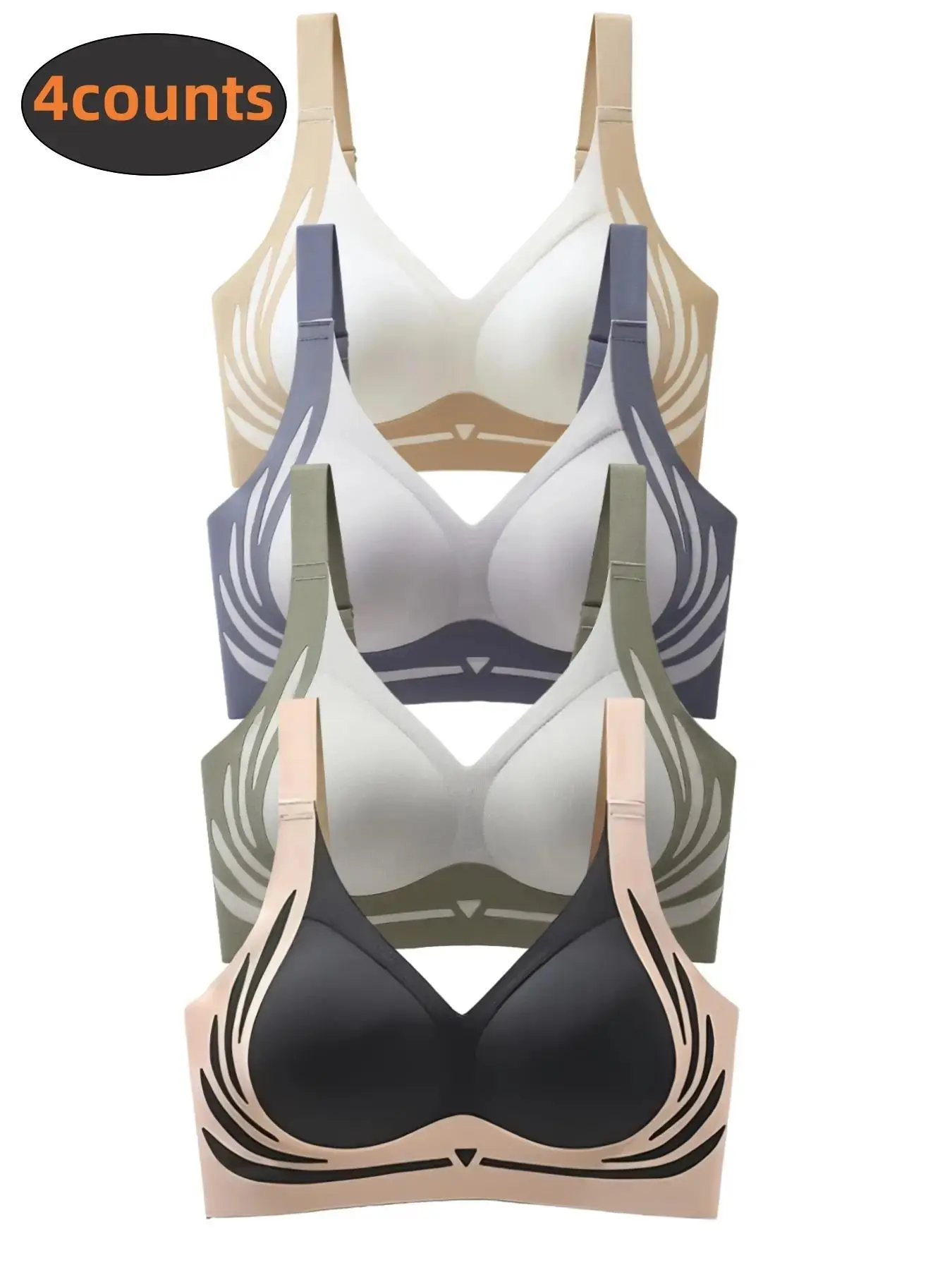 Women's Colorblock Patchwork Supportive Wireless Bra, Soft Comfortable Breathable Backless Lingerie, All-Season Basic Casual Underwear