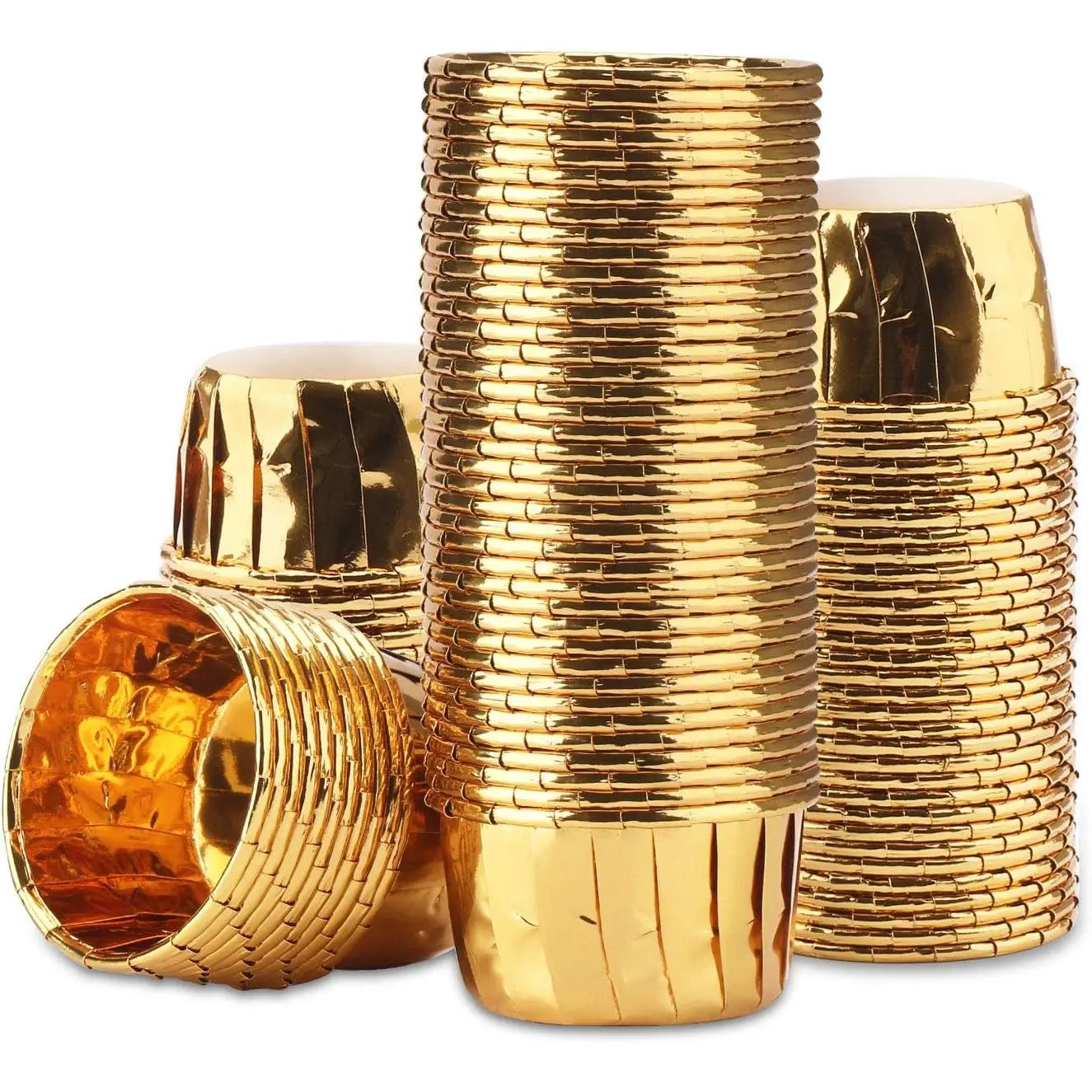 Gold Cupcake Liners, 100 count 3.5 oz Disposable Aluminum , Foil Baking Cups, Aluminum Foil Muffin Liners, Aluminum Cupcake Ramekin Holder Cups for Wedding Birthday Party