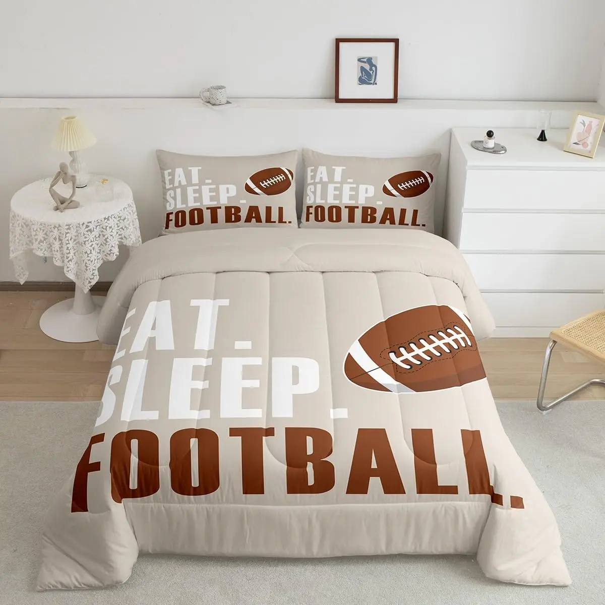 Football Comforter Set Rugby Sports Bedding Set Beige Brown Sports Ball Game Comforter Gift for Football Lover Duvet Set 1