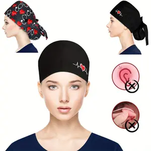 2pcs Adjustable Working Caps with Button & Sweatband, Women Ponytail Pouch Hats, Long Hair