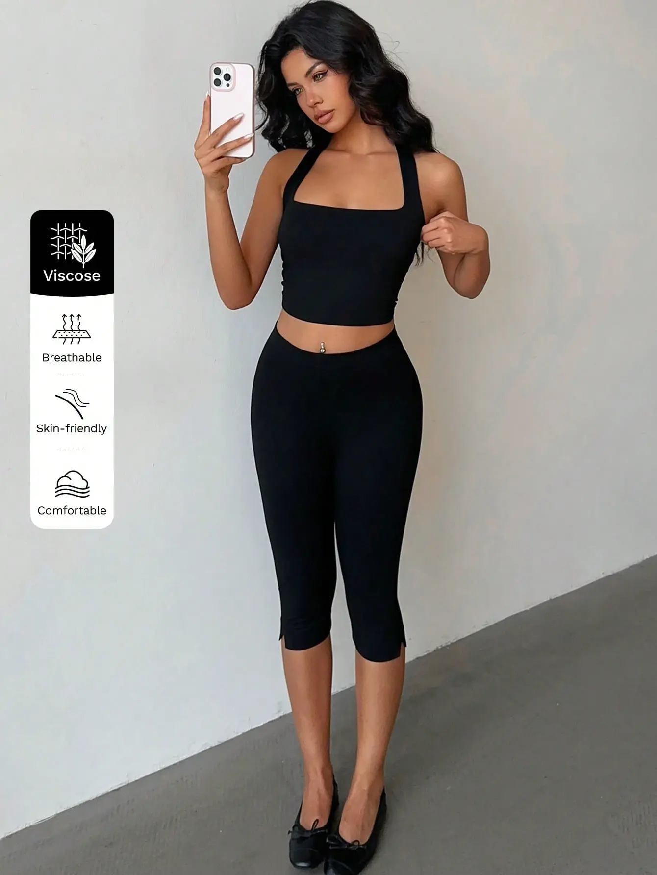 LALUZ Women's 2 Piece Set Casual Turtleneck Crop Top And Slim Fit Split Hem Leggings Stretchy Fall Winter Outfit