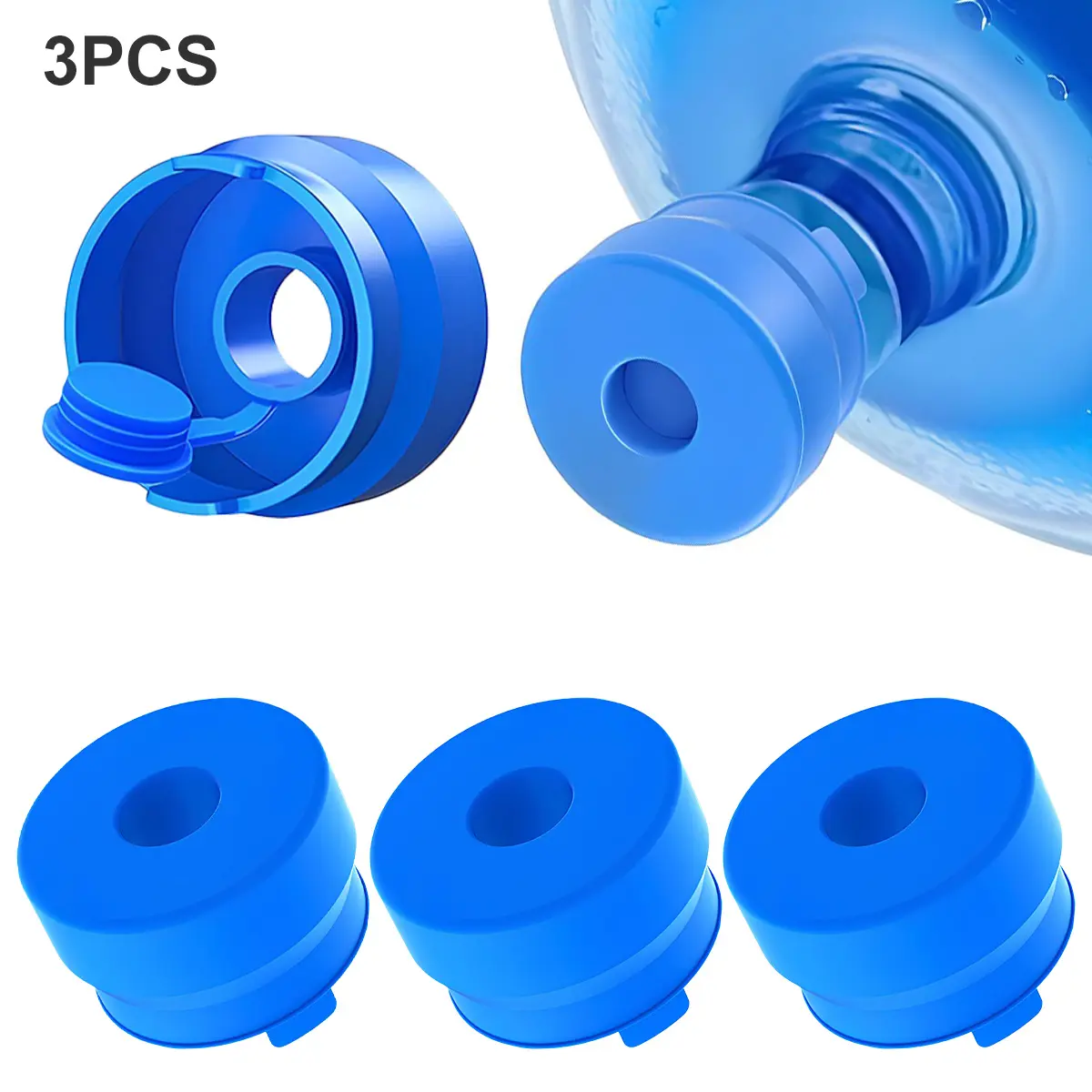 3pcs Reusable Silicone Water Jug Cap, Silicone Reusable Replacement Cap, Non Spill Bottle Caps for 55mm Bottle Water Dispenser Caps, Drinkware Accessories for Home Office Dorm