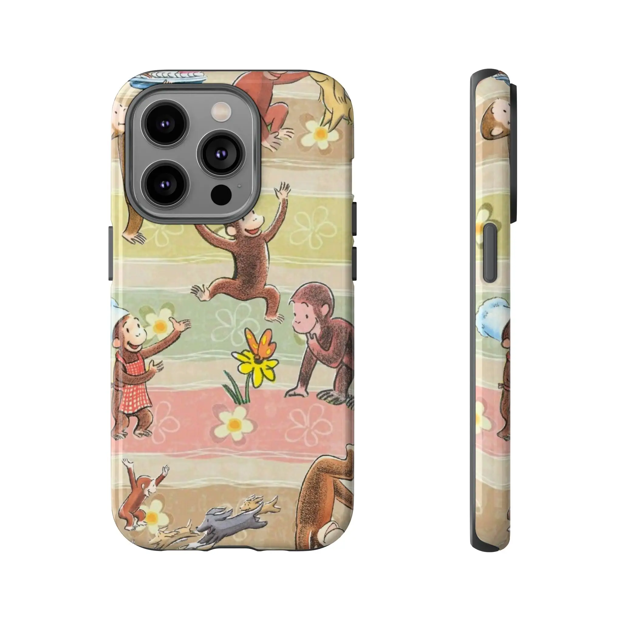 Curious Monkeys and Colorful Flowers Phone case, Tough Phone Case in a Vintage Storybook Style, movie phone case, Gift for fans, ccurious movie george