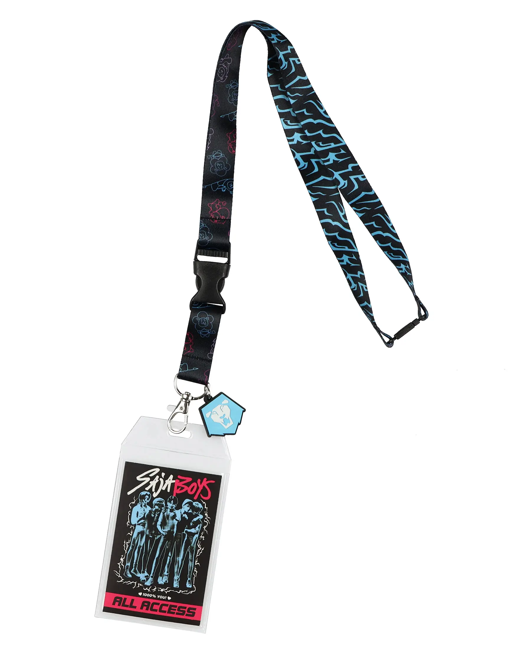 K-Pop Demon Hunters Saja Boys Concert Clear ID Badge Holder Breakaway Lanyard with Lion Logo Rubber Charm