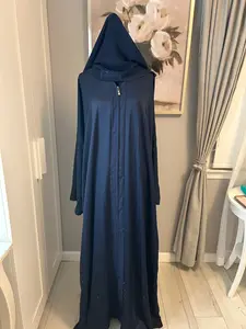Layla Navy Blue Abaya with Bead Detailing