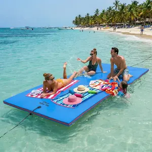 Outroad Floating Water Pad Mat, 3 Layers XPE Foam 9 Ft Lily Pad for Beach, Ocean, Lake, Roll-Up Floating Island for Water Recreation and Relaxing（Blue/Yellow）