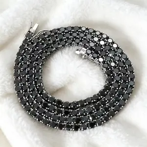 Black Moissanite Tennis Chain Hip Hop Jewelry Black Plated Iced Out Tennis Bracelet Necklace for Men Women, Luxury Bling Diamond Look, Gift for Him Her, Birthday Anniversary Father's Day