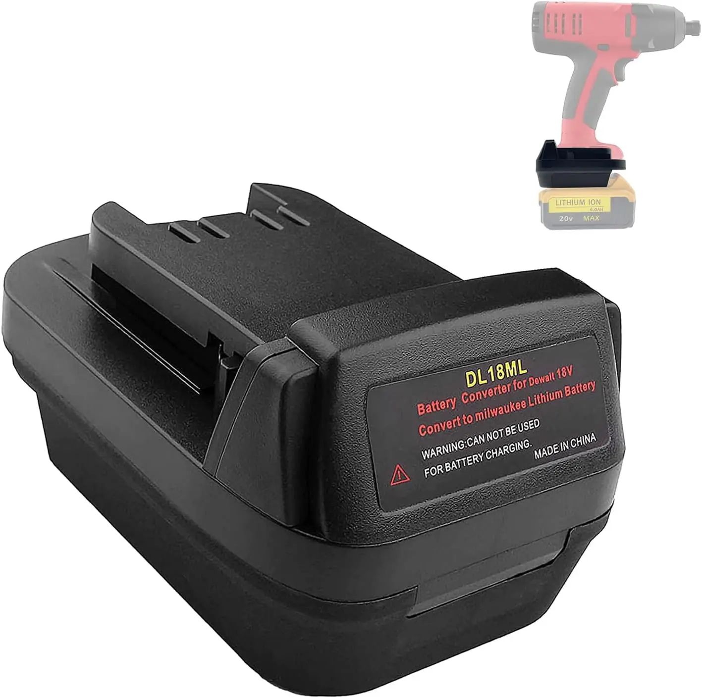 DL18ML Battery Adapter, for DeWalt 20V/60V Max Lithium Batteries to for Milwaukee M18 18V Cordless Tools, Replacement for Milwaukee M18 Battery, for Milwaukee for M18 Power Tools (Battery Not Included)