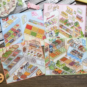 3 Sheets/bag Miniature Landscape Scrapbooking Sticker Pack, Shelf Update Series Business Storage Theme Decal Stickers, Decorative Display Accessories