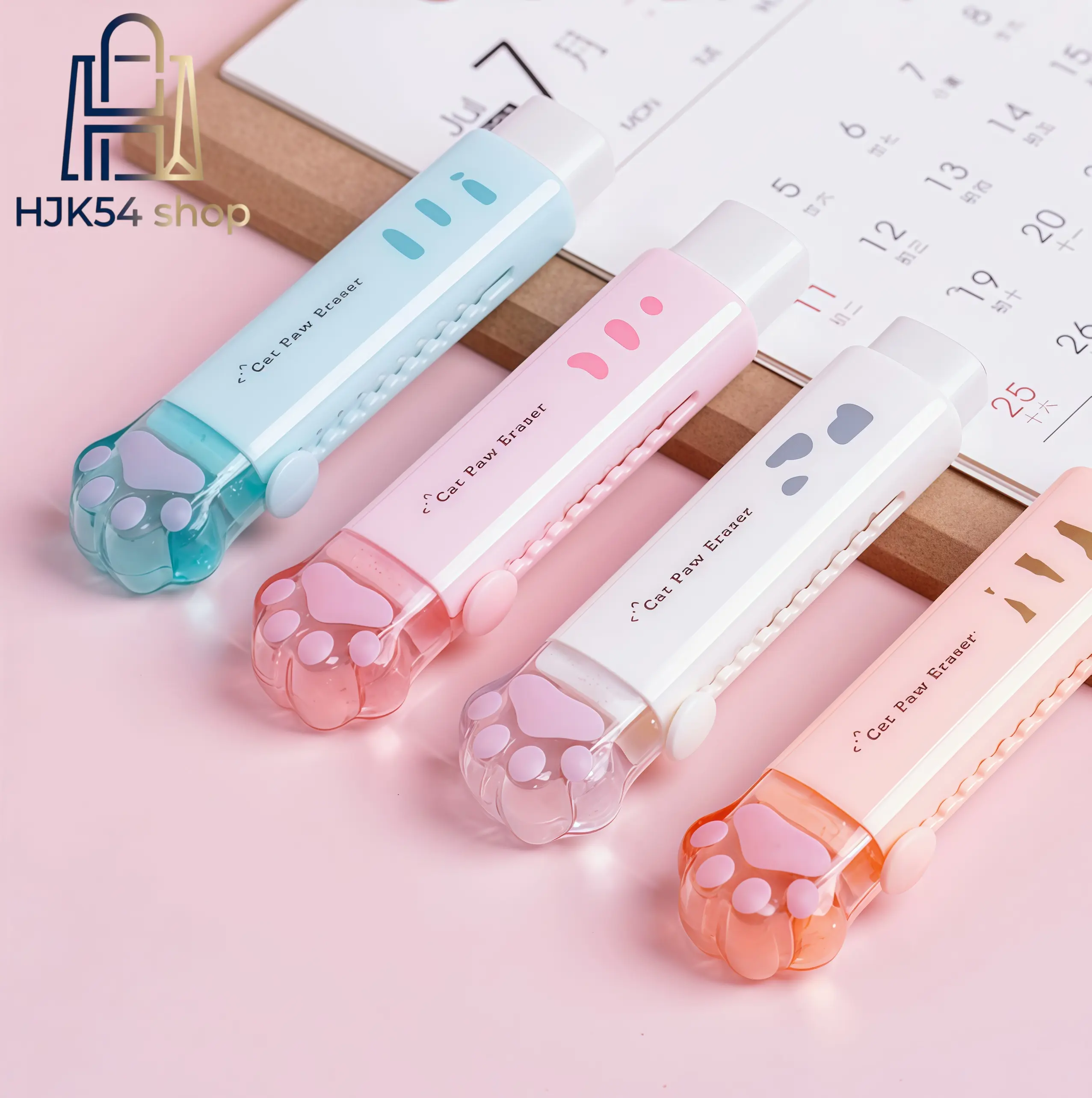 4PCS Cute Cat Paw Retractable Erasers, Slide Push-Pull Eraser Set, Portable Aesthetic Stationery for Students School Office, Cat Claw Shaped Erasers