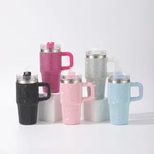 14oz Rhinestone Studded Ice King Cup Double-Layer Handle 304 Stainless Steel Insulated Cup Portable Car Cup mug