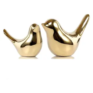 Small Birds Statues Gold Home Decor Modern Style Figurine Decorative Ornaments for Living Room, Bedroom, Office Desktop, Cabinets