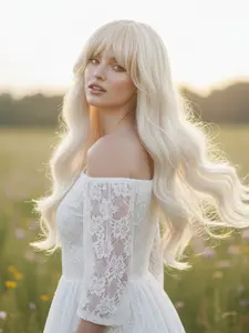 Light Blonde Wig for Women Long Wavy Hair Full Headset Realistic Natural Daily Water Wave Lolita Curly Headband Wig for Daily Use Cosplay Loose Wave Wig