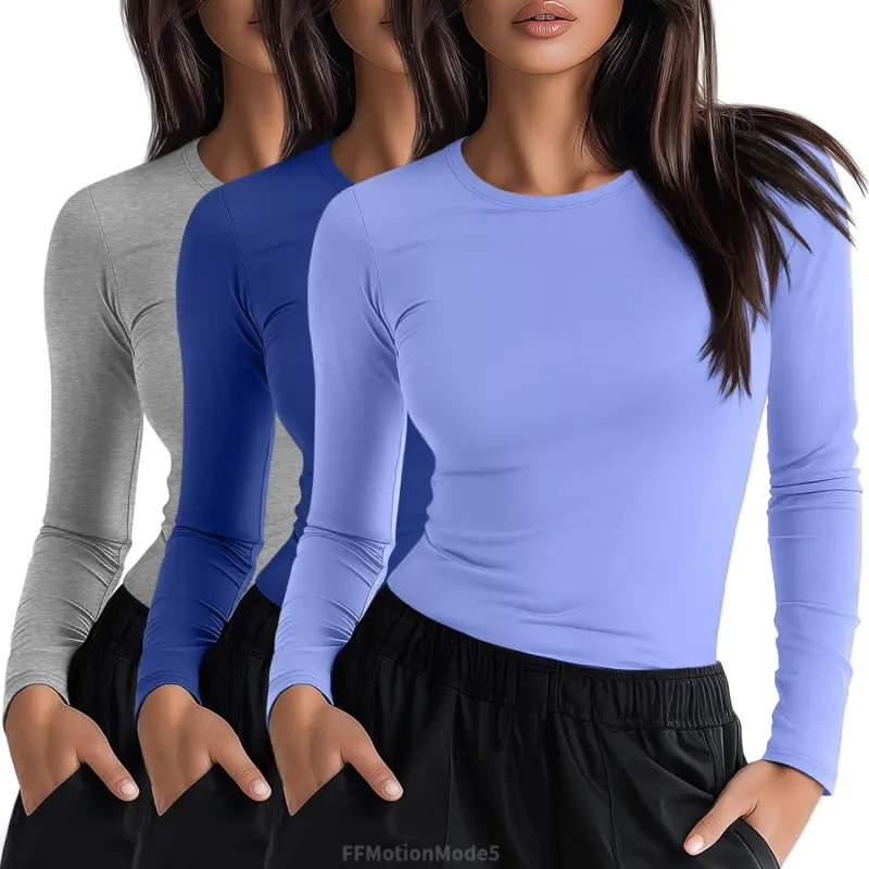 Women's 3-Pack Long Sleeve Crewneck Underscrub Shirts, Fitted Comfort Knit Layering Tops for Nurses (FFMotionModeH1HomeFixMart), Underscrubs