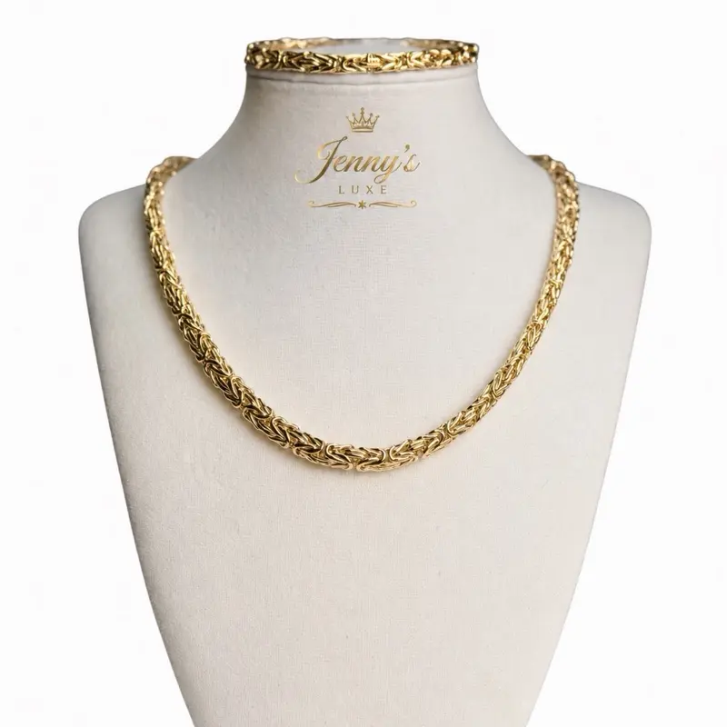 Jenny’s Luxe 18in Gold Plated Byzantine Jewelry Set - Elegant Costume Accessory, Gold Aesthetic, Includes Necklace + Bracelet, Includes Bracelet