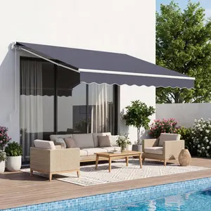 【FathersDayGift】VEVOR Manual Retractable Awning, 9.8' x 8.2' Outdoor Patio Awning Retractable Sun Shade, Patio Door Window Water-Resistant Polyester Sunshade Shelter with Crank Handle for Deck, Balcony, Yard, Gray