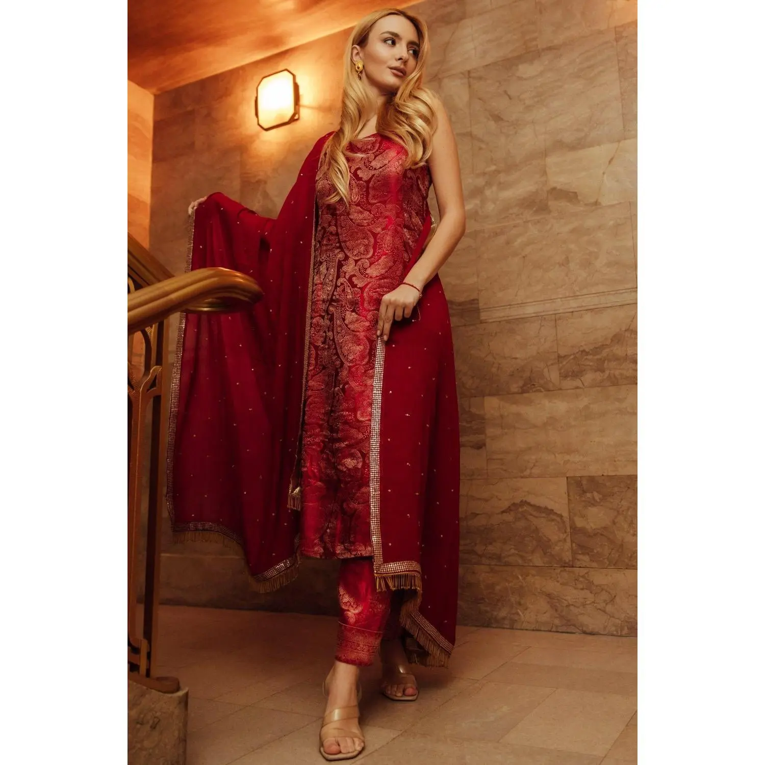 Coraline Banarasi Silk Red Salwar Kameez Set