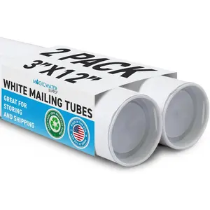 Mailing Tube 3 in x 12 in White - 2 Pack for Shipping and Storage of Posters, Arts, Crafts, and Documents