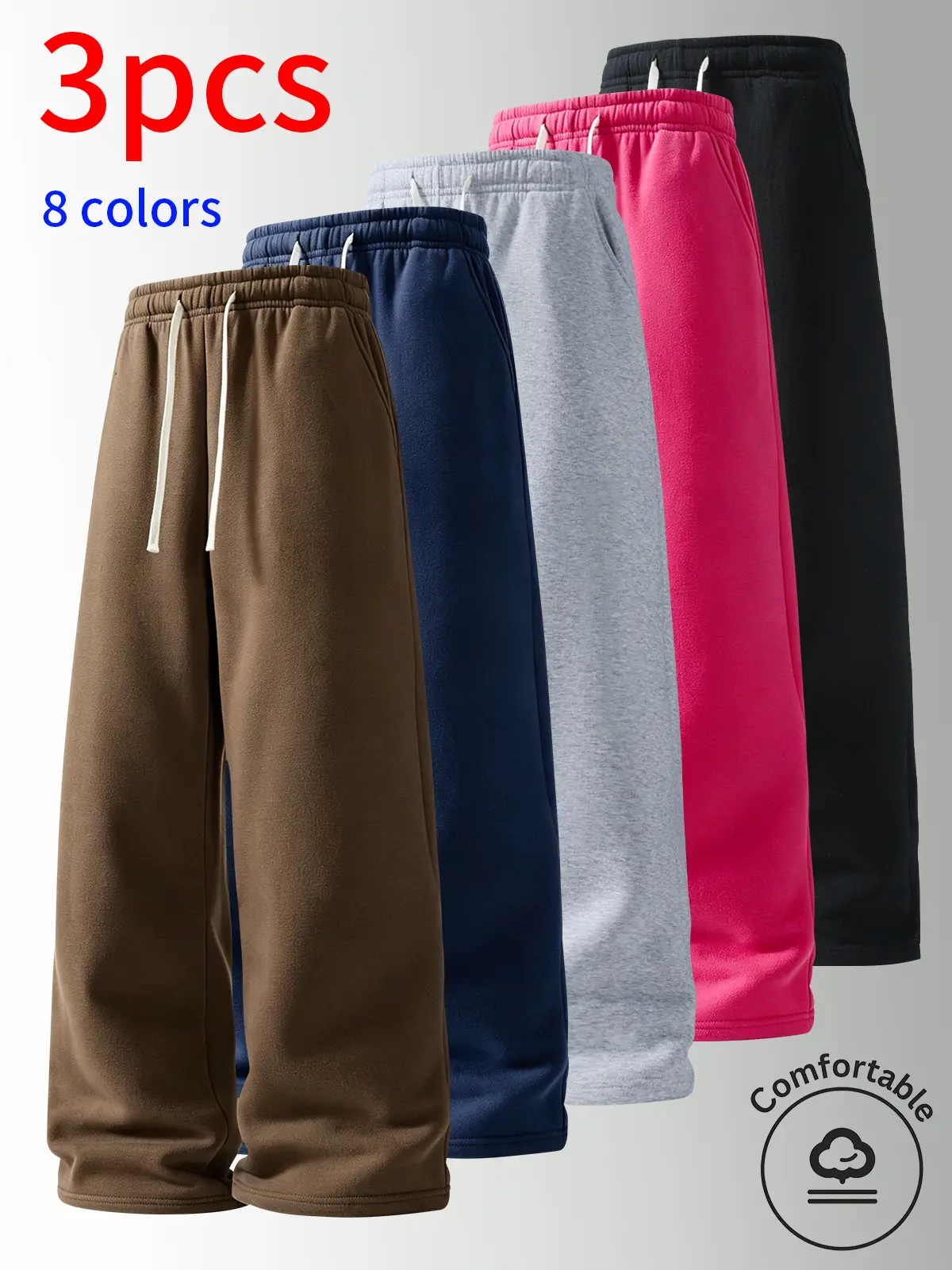 3-Pack Men's Pants, Unisex Baggy Sweatpants, Wide-Leg Casual Athletic Pant, Drawstring Waistband, Soft Relaxed Straight Fit Loose Sport Pant, Plus Size Oversized Everyday Outfit, Autumn Winter Gym Use, Casual Pocket Design Pant(optional 3-pack and 1-pack)