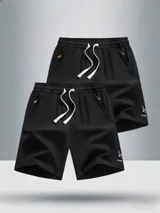 Boys' Teen Drawstring Waist Zip Pocket Shorts, Quick-Dry Sporty Streetwear Casual Bottoms, Loose-Fitting Solid Pattern Pro Style, Youth Streetwear Sports Shorts
