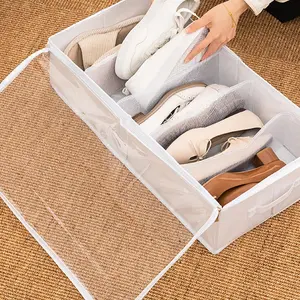 Large Capacity Under Bed Shoe Storage Box, Dustproof Stackable Foldable Shoe Organizer with Handles, Multi-Compartment Shoe Box for Home Use, Multilayer Storage