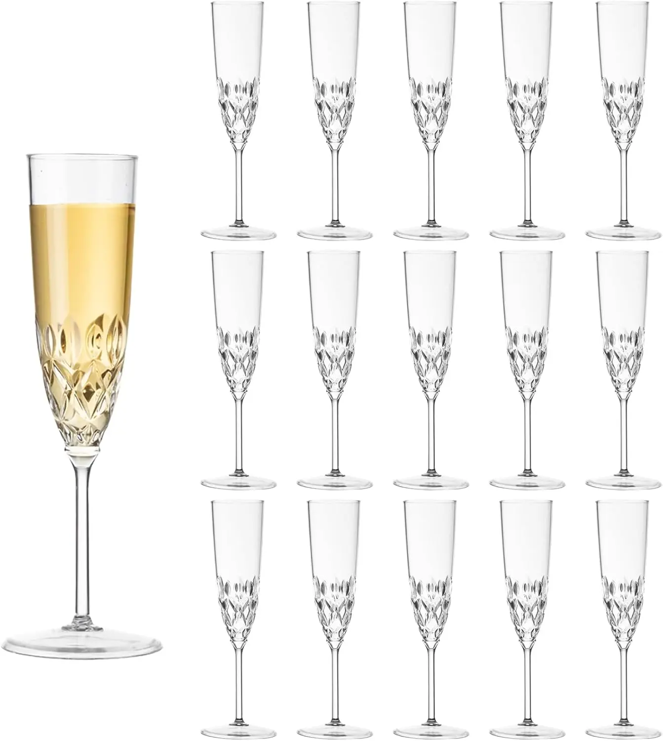 16 Pack Plastic Champagne Flutes, Shatterproof  Fancy  Clear Champagne Glasses, 5 oz  Unbreakable Elegant Party Drinking   Glasses Wedding Birthday Bar Goblets