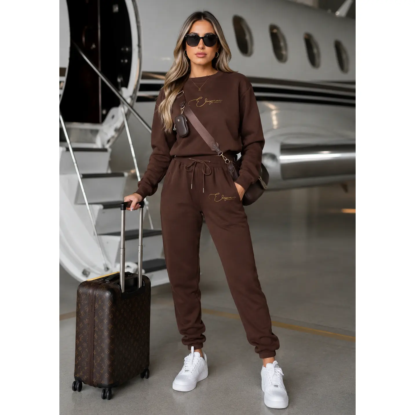 AIRPORT-CHIC - Brown 3-Piece Jogger Set | Travel in Style & Comfort