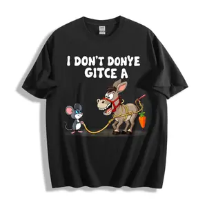 Cartoon Style Unisex T-Shirt With Mouse And Donkey Saying I Don't Donye Gitce A For Humor And Fun Wear Perfect For Casual Outings And Summer Days Great Gift For Friends And Family Who Love Funny Animal Designs