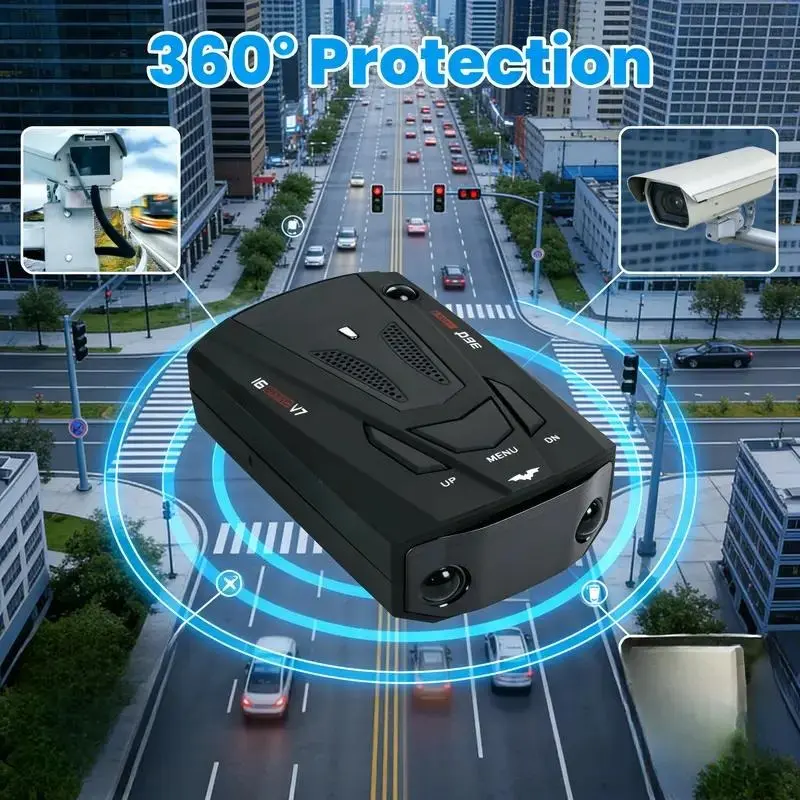 V7 Car Radar Detector, 360-Degree Full Band Signal Detection Device, Speed Warn Vehicle Early Warning Tool with Voice Alert, Car Safety Accessory