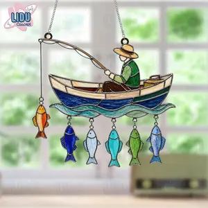 Fishing Acrylic Suncatcher, Fisherman Suncatcher, Father's Day, Birthday Gift, Coastal Decor, Summer Gift, Gift For Fisherman