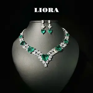 925 Silver ECO Diamond Green Set Evening Wear / Outfit / Party / Gift / Present